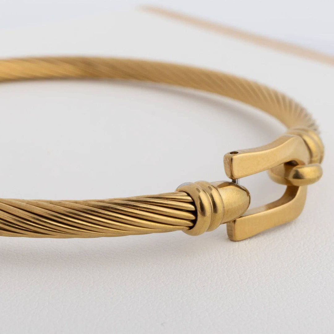 18K Stainless Steel Buckle Clasp Bangle Bracelet - Bracelets - - - Azil Boutique