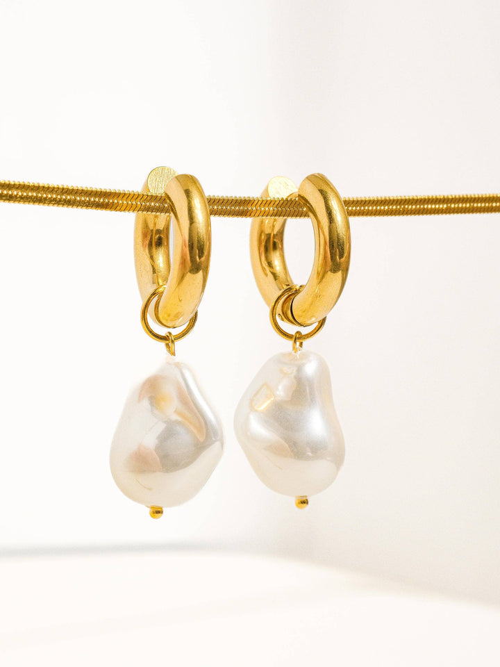 Oceana Gold Statement Large Faux Pearl Earring - Earrings - - - Azil Boutique