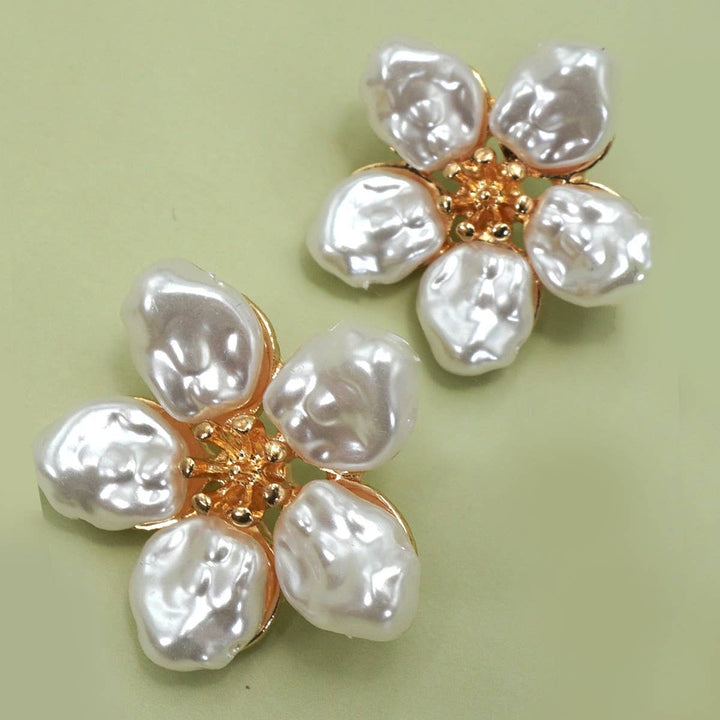 Bold Pearl Flower Studs - Earrings - GOLD - GOLD - Azil Boutique