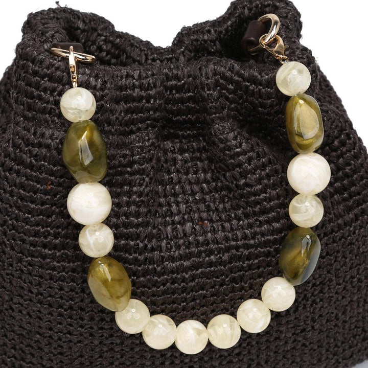 Emery Beaded Handle Straw Handbag