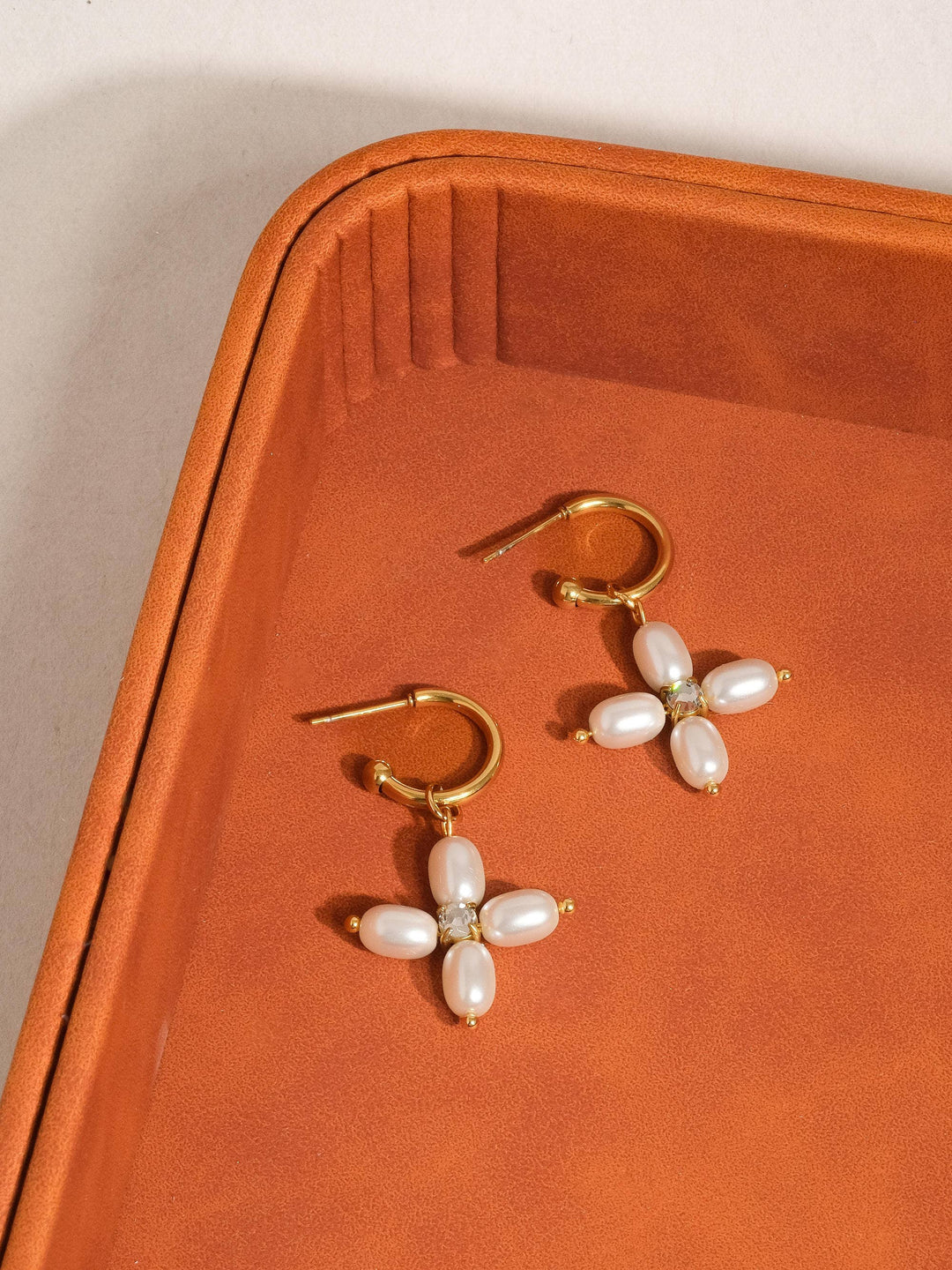 Chaleur Faux Pearl Cross Hoop Earring - Earrings - - - Azil Boutique