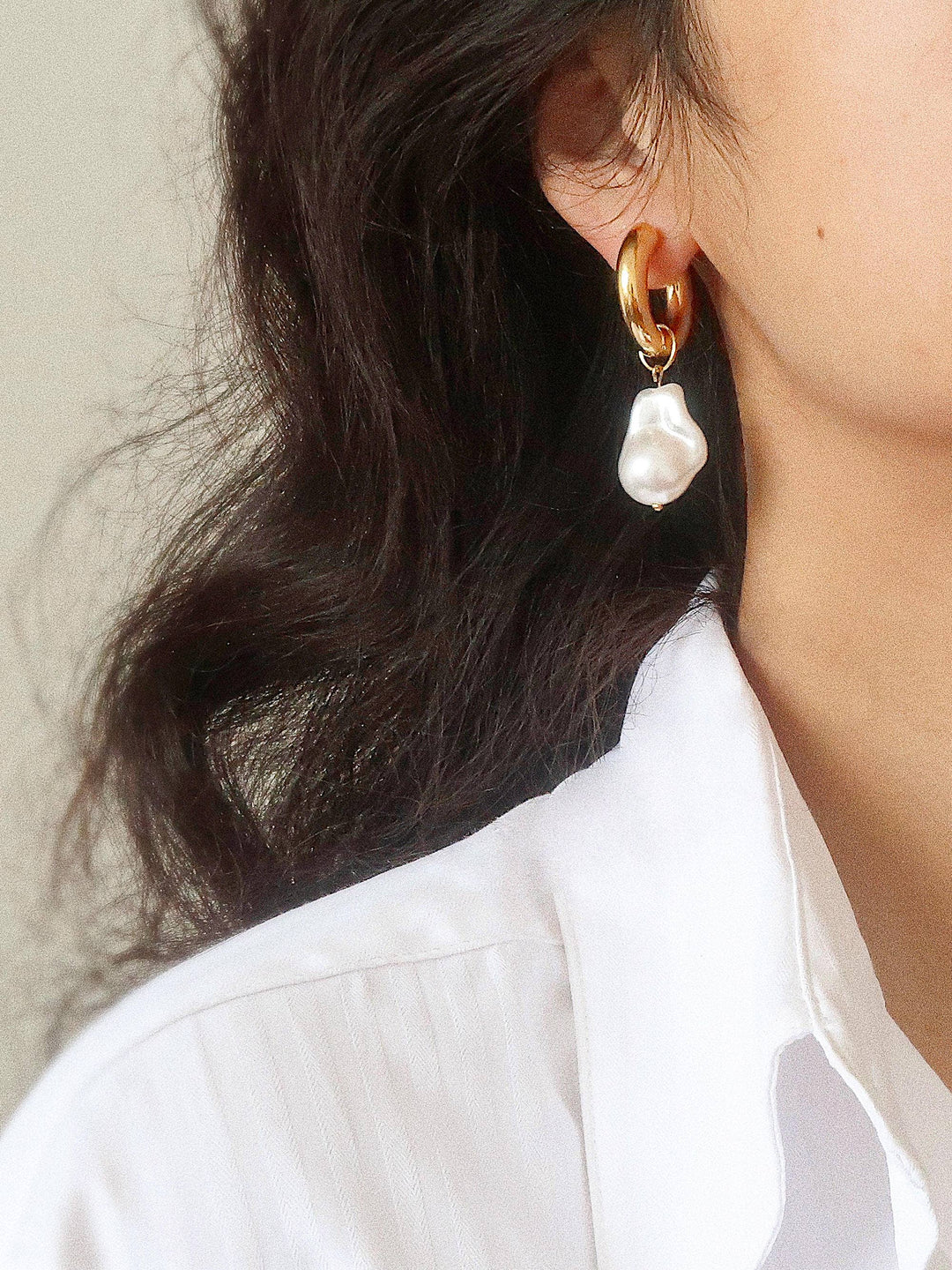 Oceana Gold Statement Large Faux Pearl Earring - Earrings - - - Azil Boutique