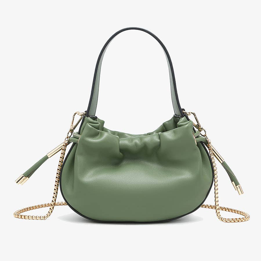 Thalia Ruched Bucket Bag w/ Drawstring | M2783 - - Dark Sage - Dark Sage - Azil Boutique