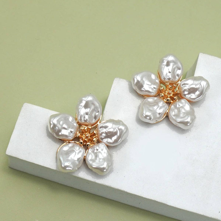 Bold Pearl Flower Studs - Earrings - - - Azil Boutique
