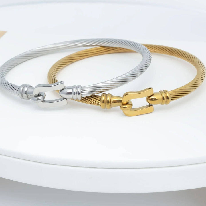 18K Stainless Steel Buckle Clasp Bangle Bracelet - Bracelets - - - Azil Boutique