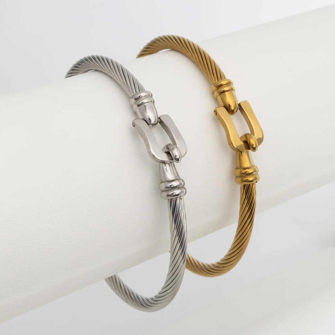 18K Stainless Steel Buckle Clasp Bangle Bracelet - Bracelets - - - Azil Boutique