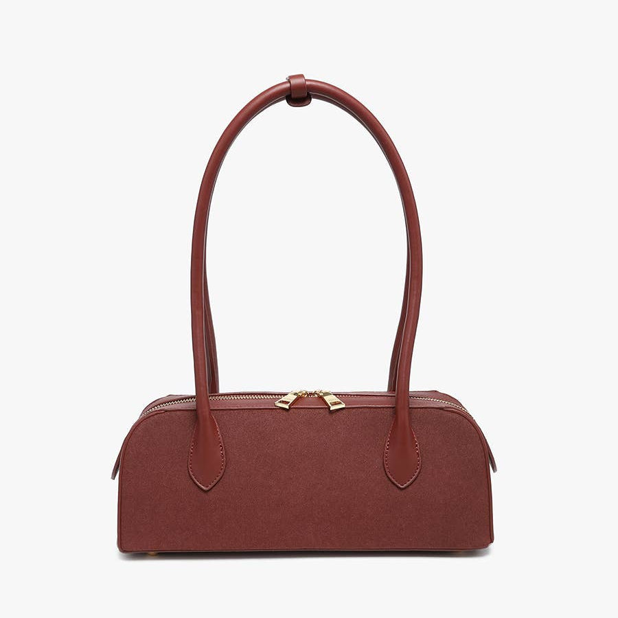 Jonava Faux Suede Structured Shoulder Bag - Handbags - Garnet - Garnet - Azil Boutique