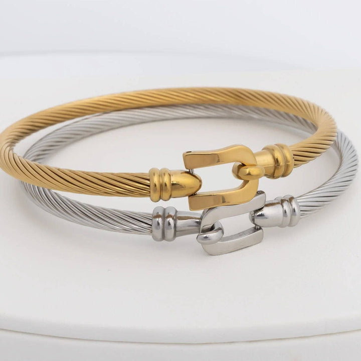 18K Stainless Steel Buckle Clasp Bangle Bracelet - Bracelets - - - Azil Boutique