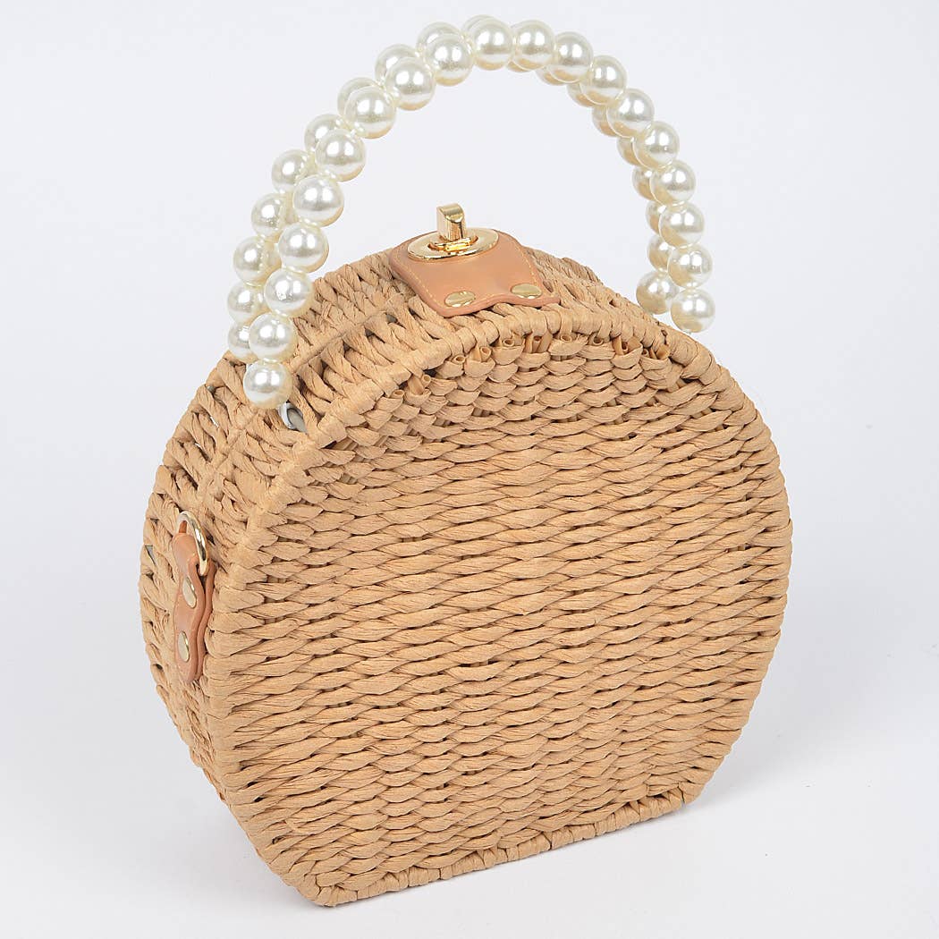 Straw Flower Pearl Handle Bag - Handbags - - - Azil Boutique