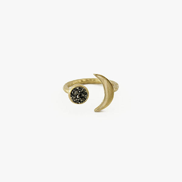 Pyrite Brass Moon Ring