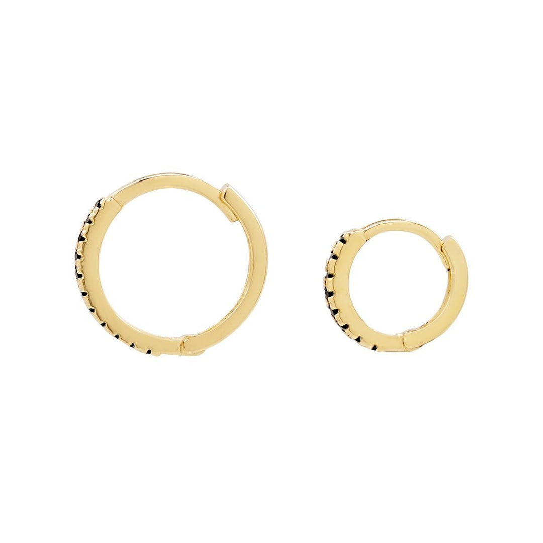10k Solid Gold Black CZ Huggies - Earrings -  -  - Azil Boutique