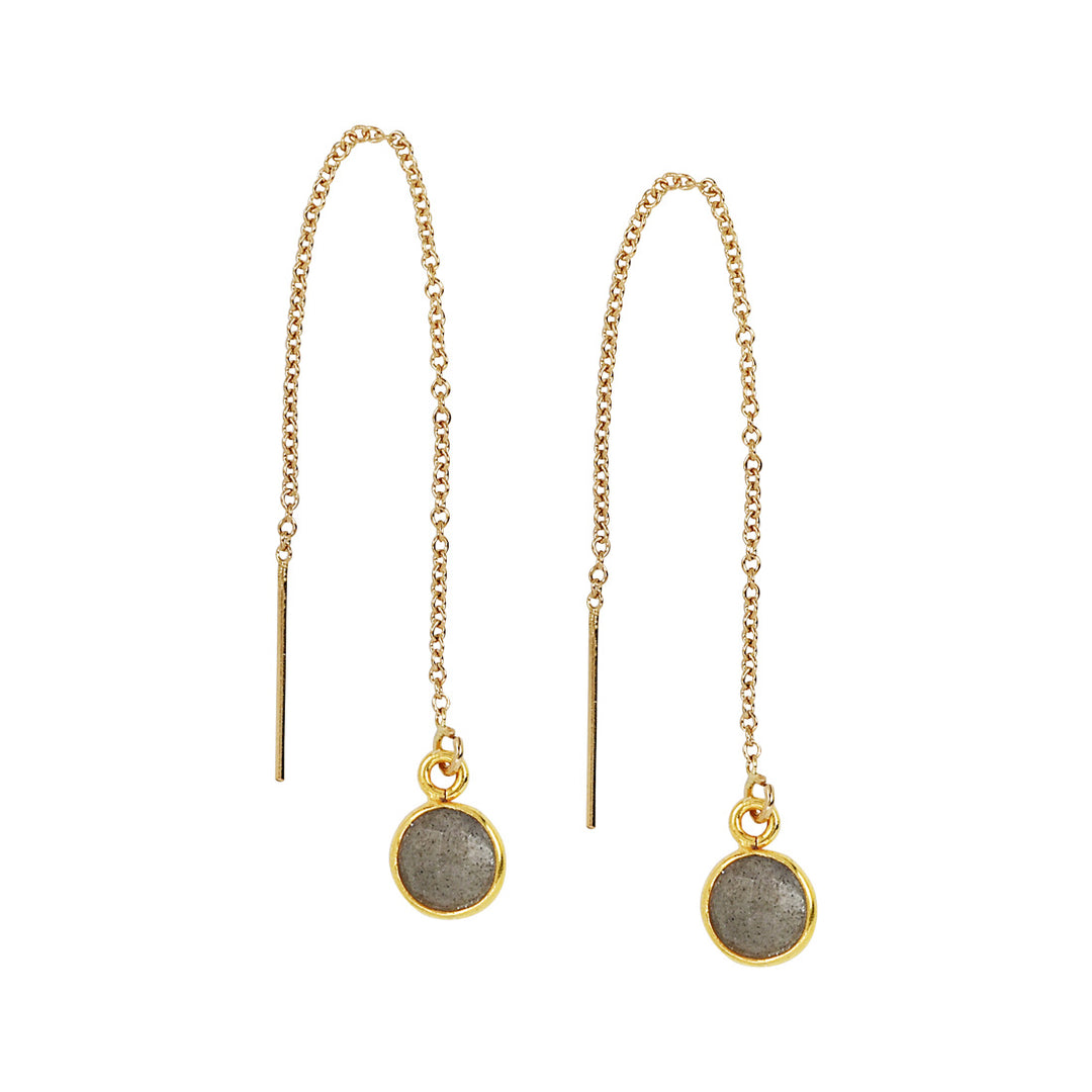 Bezel Stone Ear Threaders (more stones) - Earrings - Labradorite - Labradorite / Gold - Azil Boutique