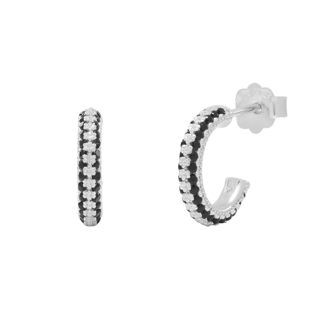 Black CZ Huggie Studs - Earrings - Silver - Silver - Azil Boutique