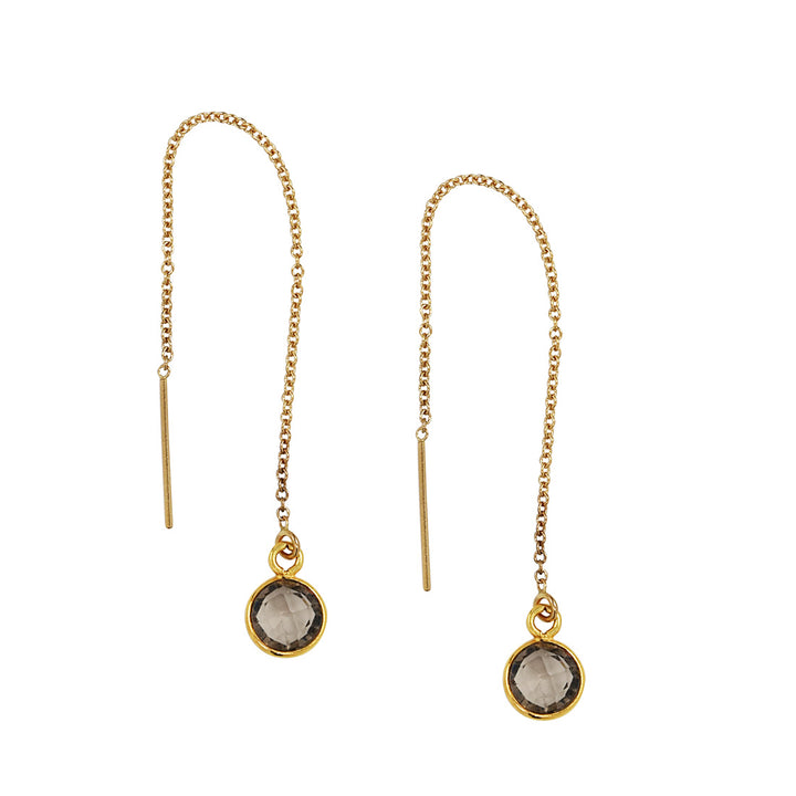 Bezel Stone Ear Threaders (more stones) - Earrings - Smoky Quartz - Smoky Quartz / Gold - Azil Boutique