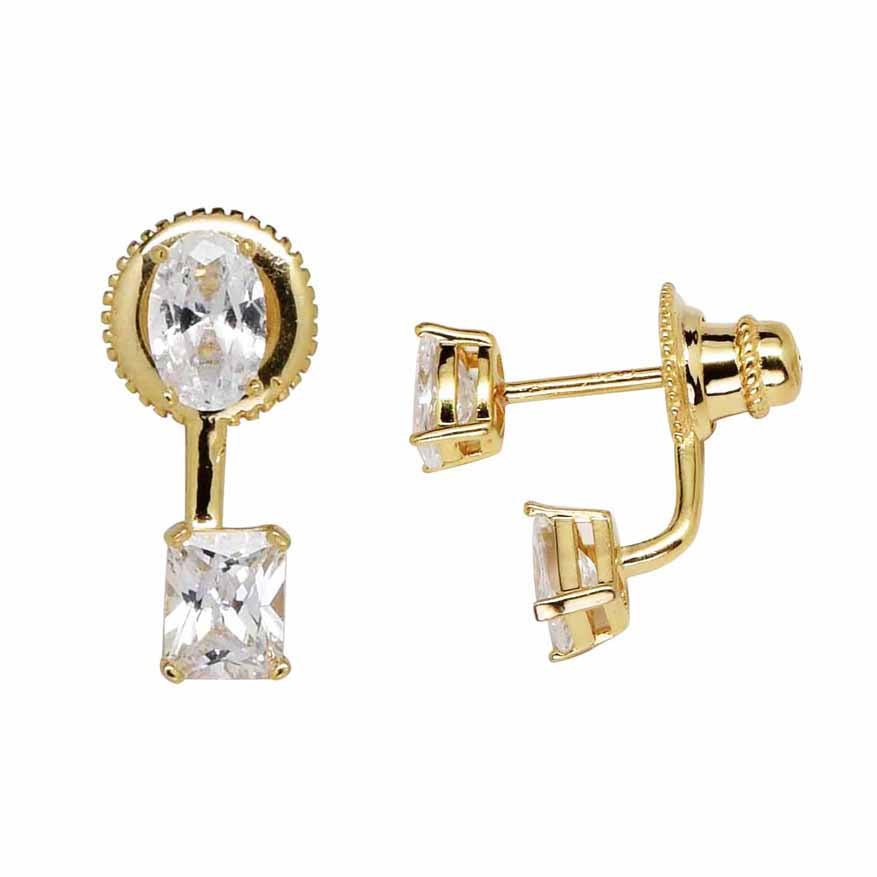 Oval / Square CZ Ear Jacket - Earrings - Gold - Gold - Azil Boutique