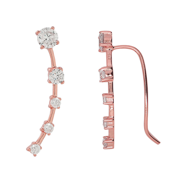 Curved Graduated CZ Crawler - Earrings - Small - Small / Rose Gold / Left - Azil Boutique