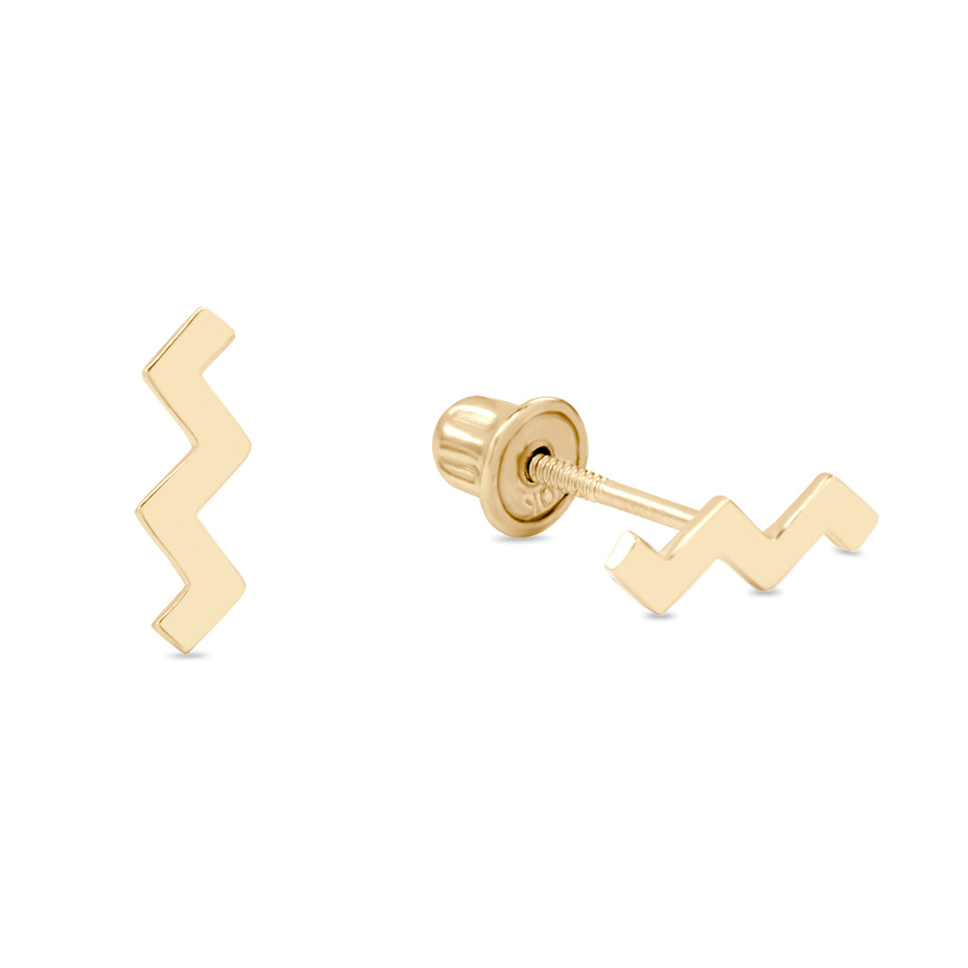 SALE - 10k Solid Gold Zig-Zag Studs - Earrings - Yellow Gold - Yellow Gold - Azil Boutique
