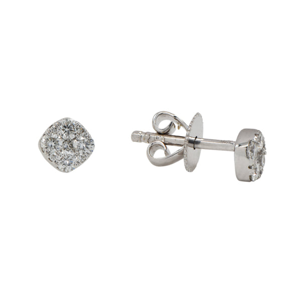 Rounded Corners Pave Diamond Stud Earring - Earrings - White Gold - White Gold - Azil Boutique