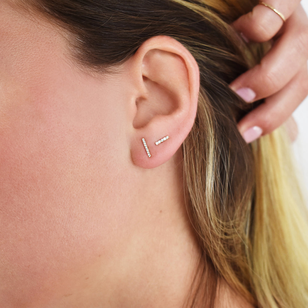 10k Solid Gold Thin CZ Bar Studs - Earrings -  -  - Azil Boutique