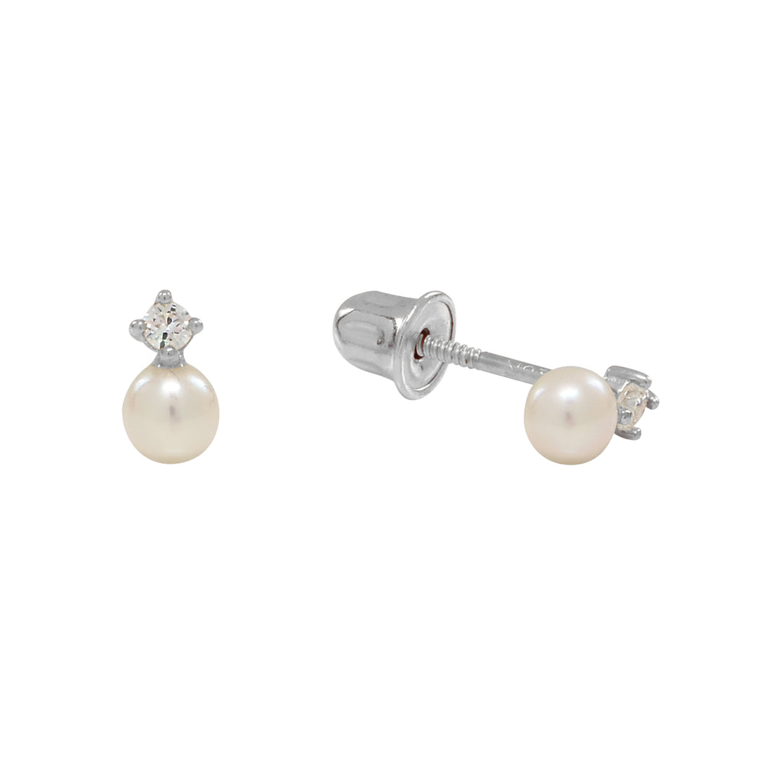 10k Solid Gold CZ / Pearl Studs - Earrings - White Gold - White Gold - Azil Boutique