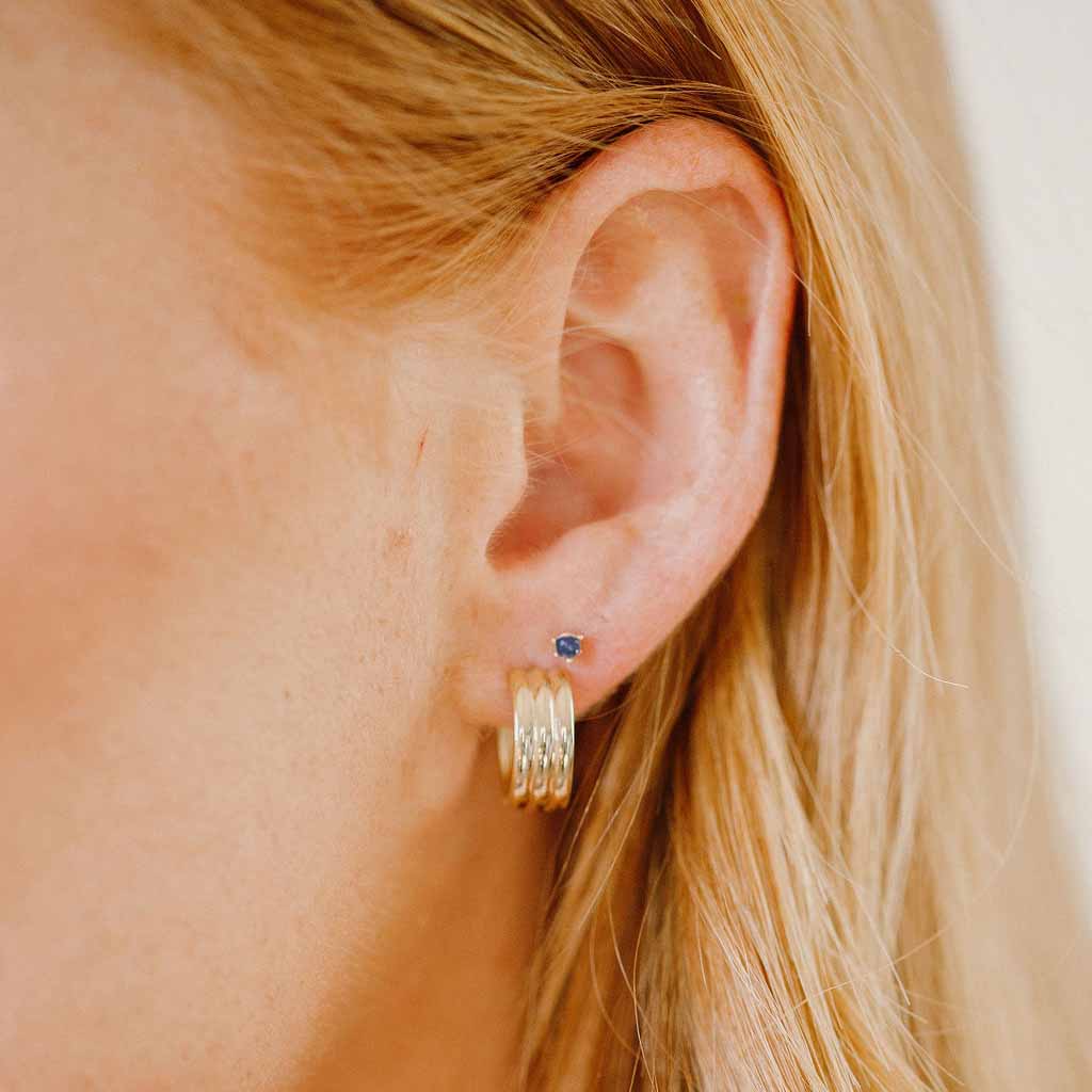 14k Solid Gold Blue Diamond Studs - Earrings -  -  - Azil Boutique