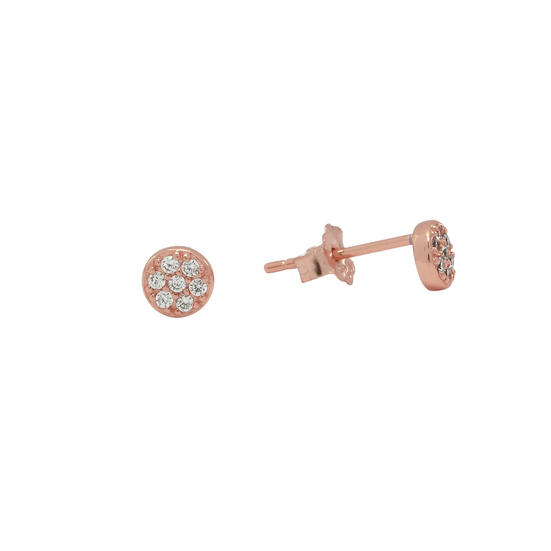 Tiny CZ Circle Pave Studs - Earrings - Rose Gold - Rose Gold / No Bezel - Azil Boutique
