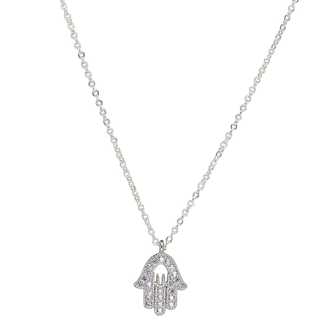 CZ Khamsa Necklace - Necklaces - Silver - Silver - Azil Boutique