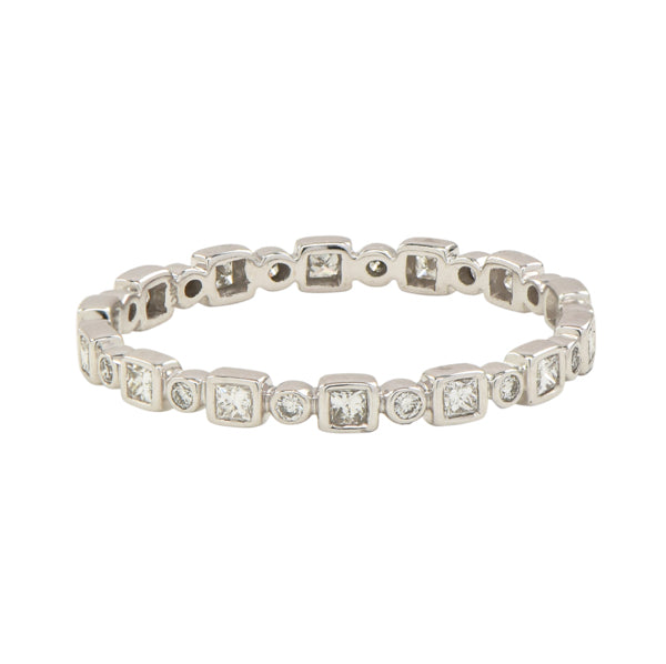 Square and Circle Alternating Diamond Band Ring - Misc - White Gold - White Gold / 5 - Azil Boutique