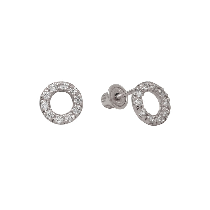 10k Solid Gold CZ Circle Cutout Studs - Earrings - White Gold - White Gold - Azil Boutique