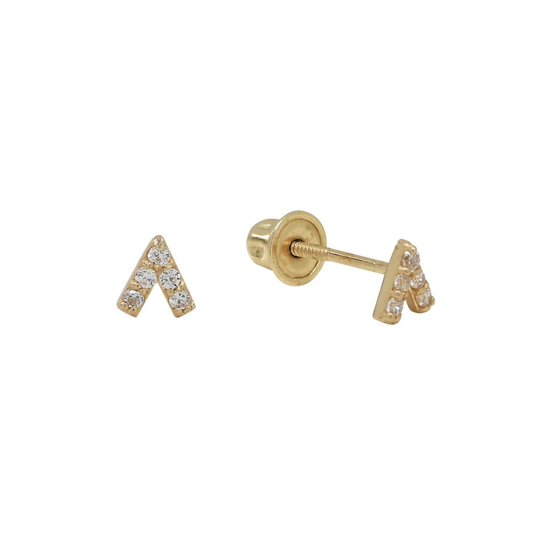 10k Solid Gold CZ Chevron Studs - Earrings - Yellow Gold - Yellow Gold - Azil Boutique