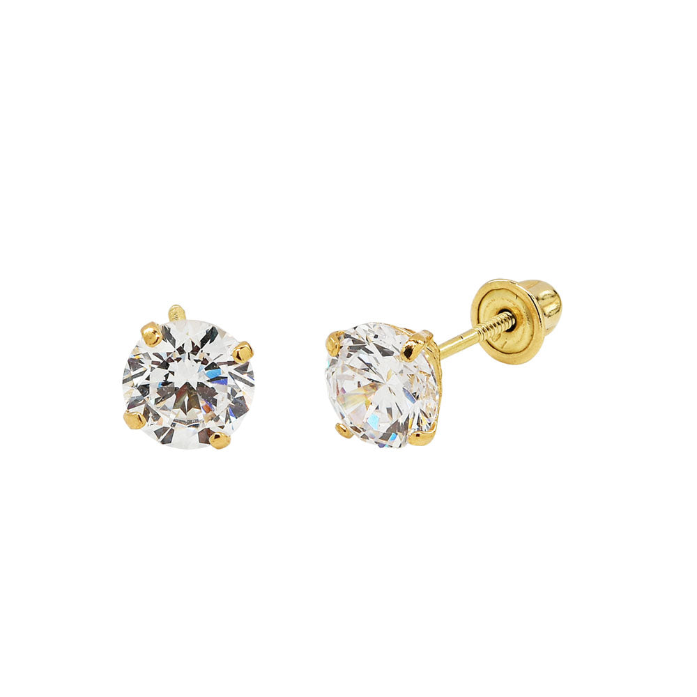 10k Solid Gold 5mm CZ Studs - Earrings - Yellow Gold - Yellow Gold - Azil Boutique