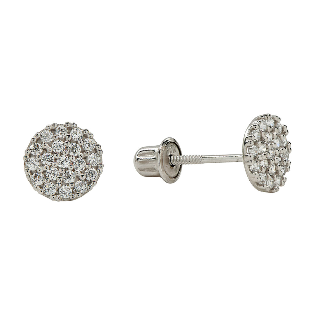 10k Solid Gold CZ Circle Studs - Earrings - White Gold - White Gold - Azil Boutique