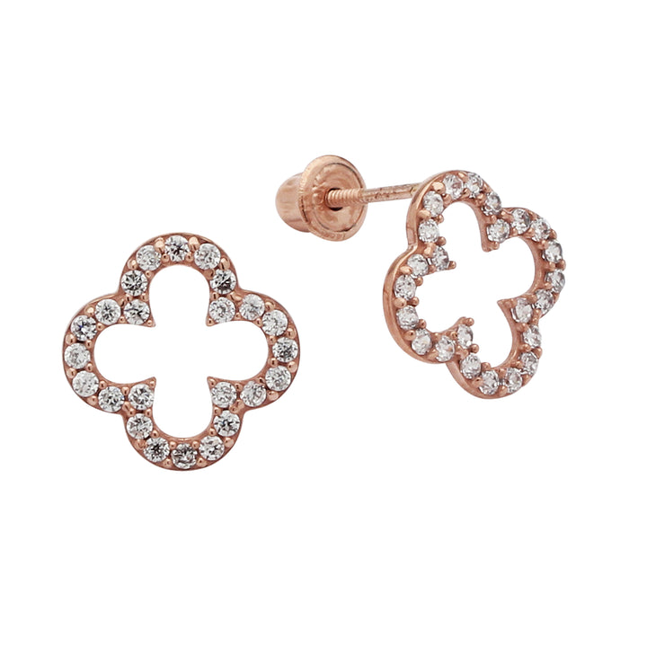 10k Solid Gold CZ Clover Studs - Earrings - Rose Gold - Rose Gold - Azil Boutique