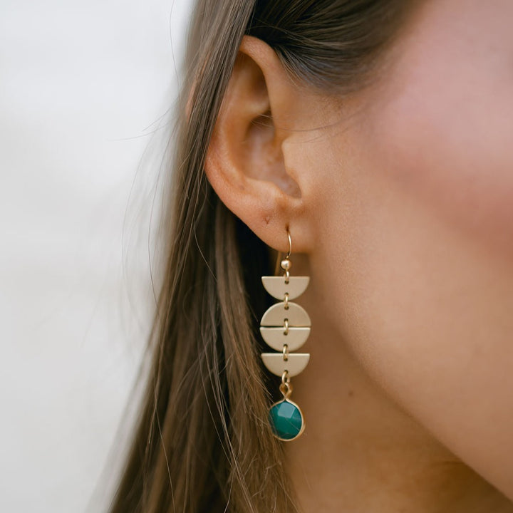 Half Moon Drop Green Onyx Stone Earrings - Earrings -  -  - Azil Boutique