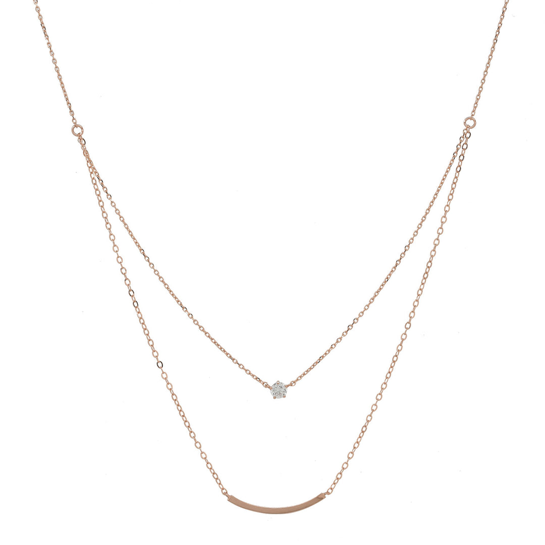 Solid Gold CZ / Curved Tube Double Strand Necklace - Necklaces - Rose Gold - Rose Gold - Azil Boutique