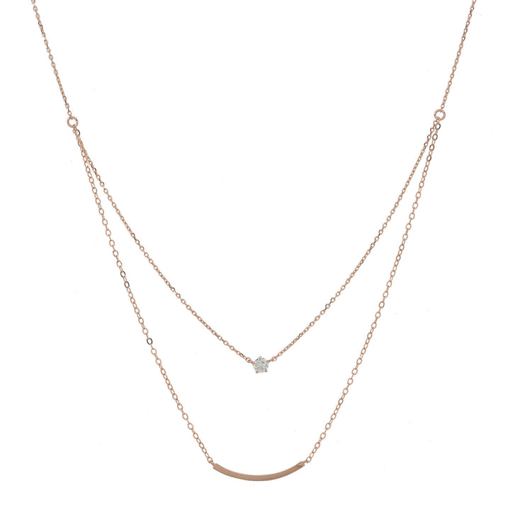 Solid Gold CZ / Curved Tube Double Strand Necklace - Necklaces - Rose Gold - Rose Gold - Azil Boutique