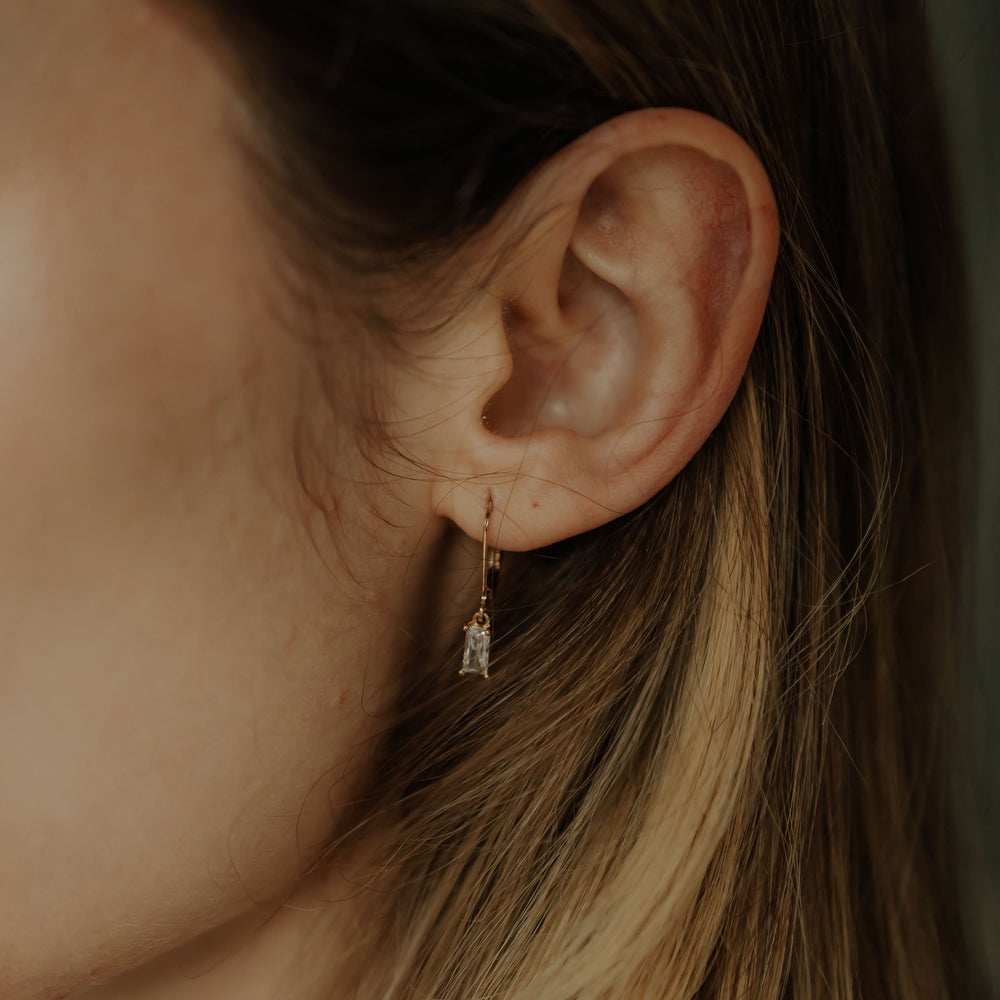 Tiny CZ Emerald Leverback Earrings - Earrings -  -  - Azil Boutique