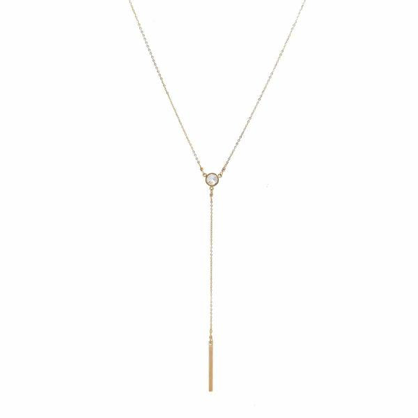 CZ Y-Drop Bar Necklace - Necklaces - Gold - Gold - Azil Boutique