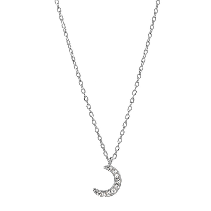 CZ Tiny Half Moon Necklace - Necklaces - Silver - Silver - Azil Boutique