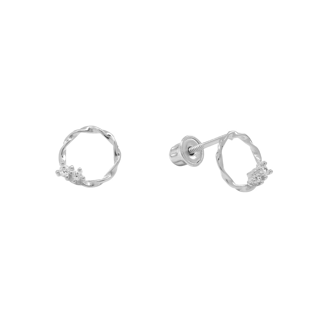 10k Solid Gold CZ Twisted Circle Studs - Earrings - White Gold - White Gold - Azil Boutique