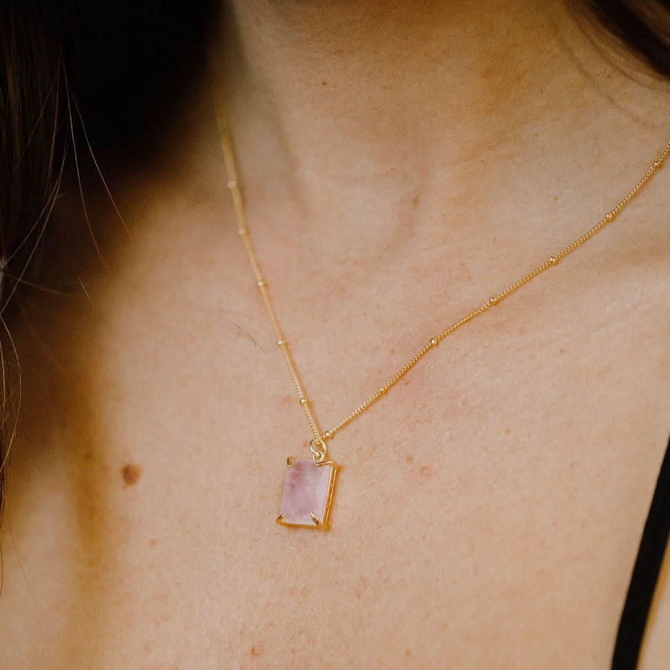 Rose Quartz Emerald Necklace - Necklaces -  -  - Azil Boutique