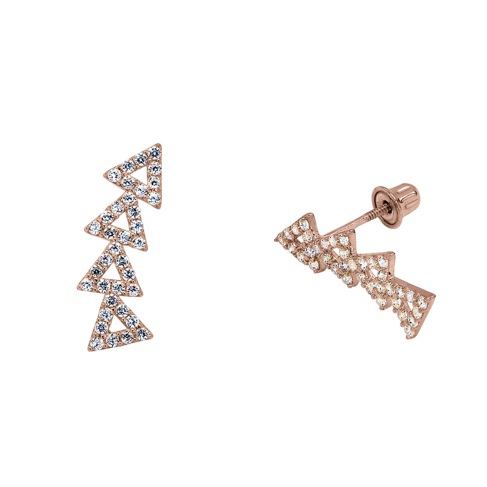 10k Solid Gold CZ Open Triangle Crawler Studs - Earrings - Rose Gold - Rose Gold - Azil Boutique
