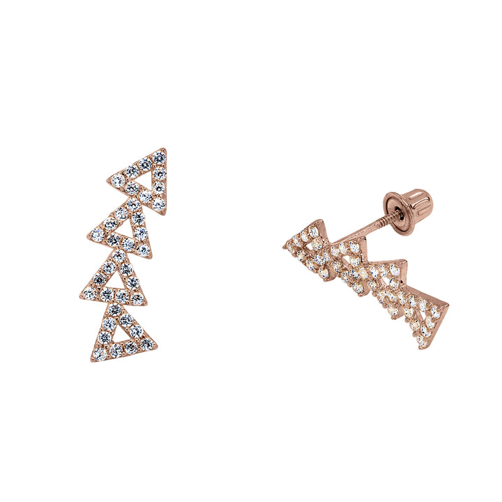 10k Solid Gold CZ Open Triangle Crawler Studs - Earrings - Rose Gold - Rose Gold - Azil Boutique