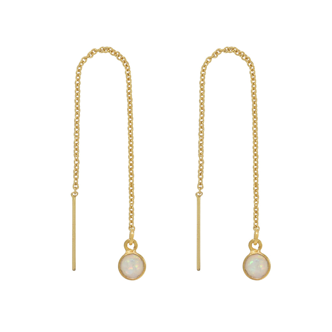 Bezel Stone Ear Threaders (more stones) - Earrings - Opal- Circle - Opal- Circle / Gold - Azil Boutique