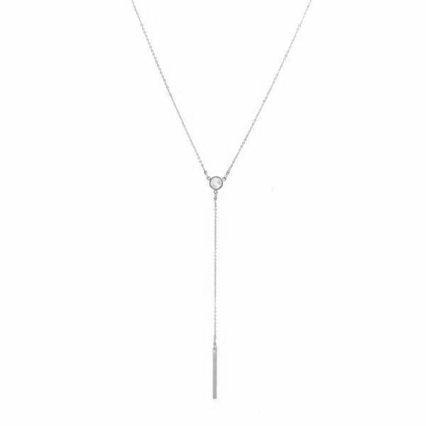 CZ Y-Drop Bar Necklace - Necklaces - Silver - Silver - Azil Boutique