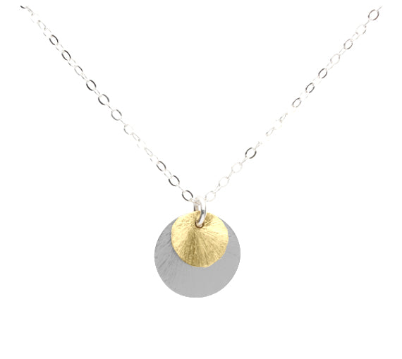 SALE - 2-Tone Brushed Disc Necklace - Necklaces - Medium/Large - Medium/Large / Gold & Silver Discs/ Silver Chain - Azil Boutique