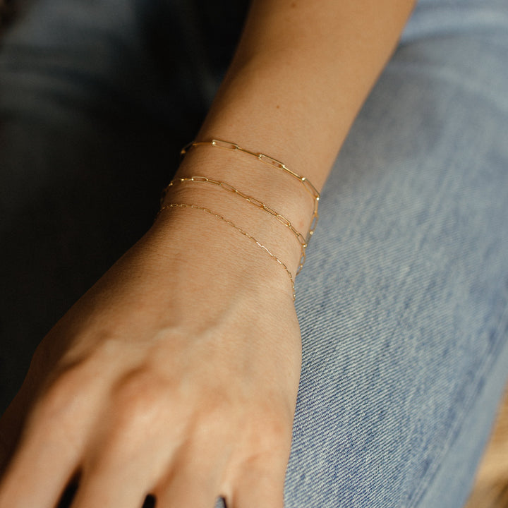 14k Solid Gold Thin Paperclip Bracelet - Bracelets -  -  - Azil Boutique