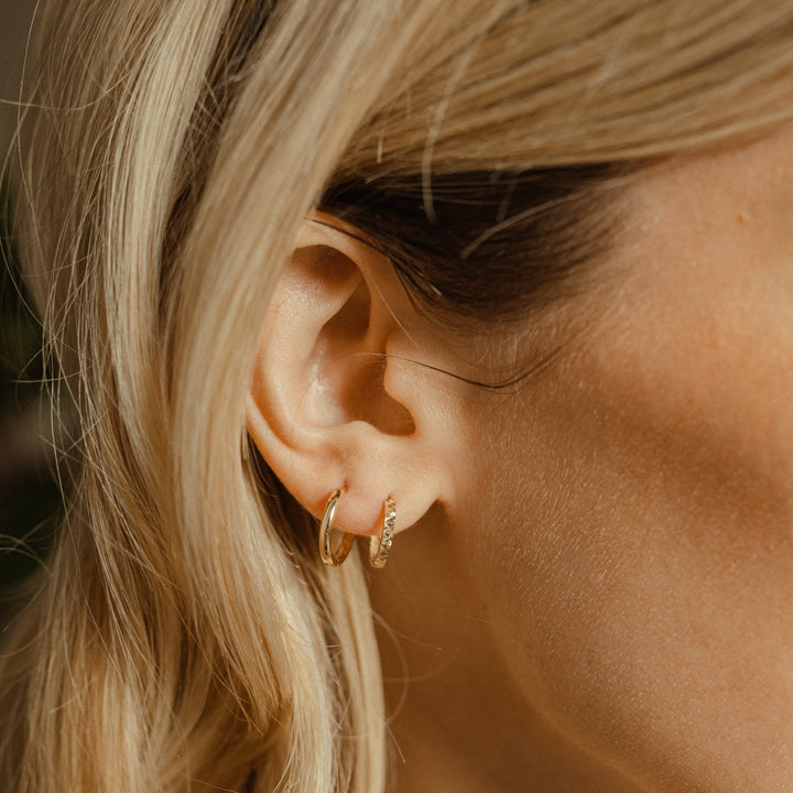 14k Solid Gold Diamond Cut Huggies - Earrings -  -  - Azil Boutique