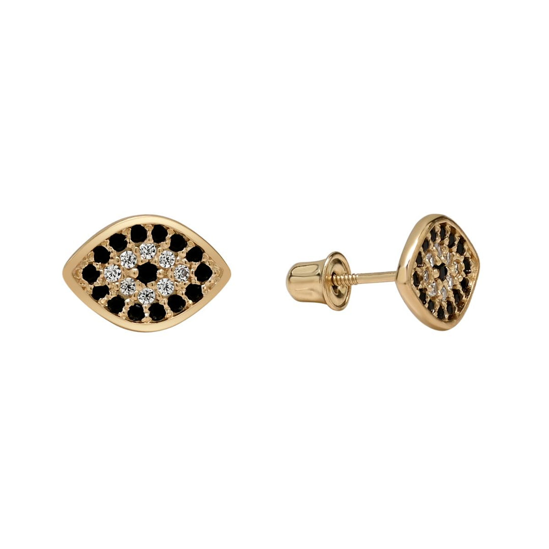 10k Solid Gold Black CZ Eye Studs - Earrings -  -  - Azil Boutique