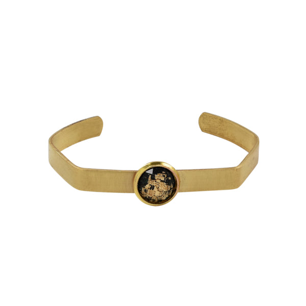 Resin Gold Fleck Brass Cuff - Bracelets - Black - Black - Azil Boutique